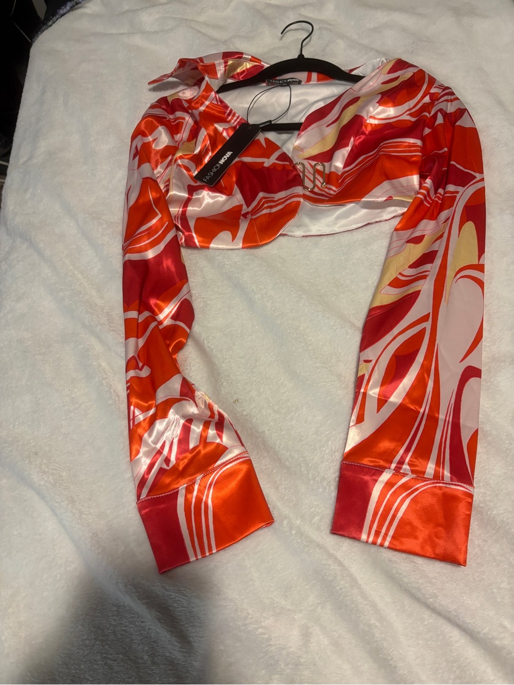 Fashion Nova Red & Orange Satin Hair Scarf